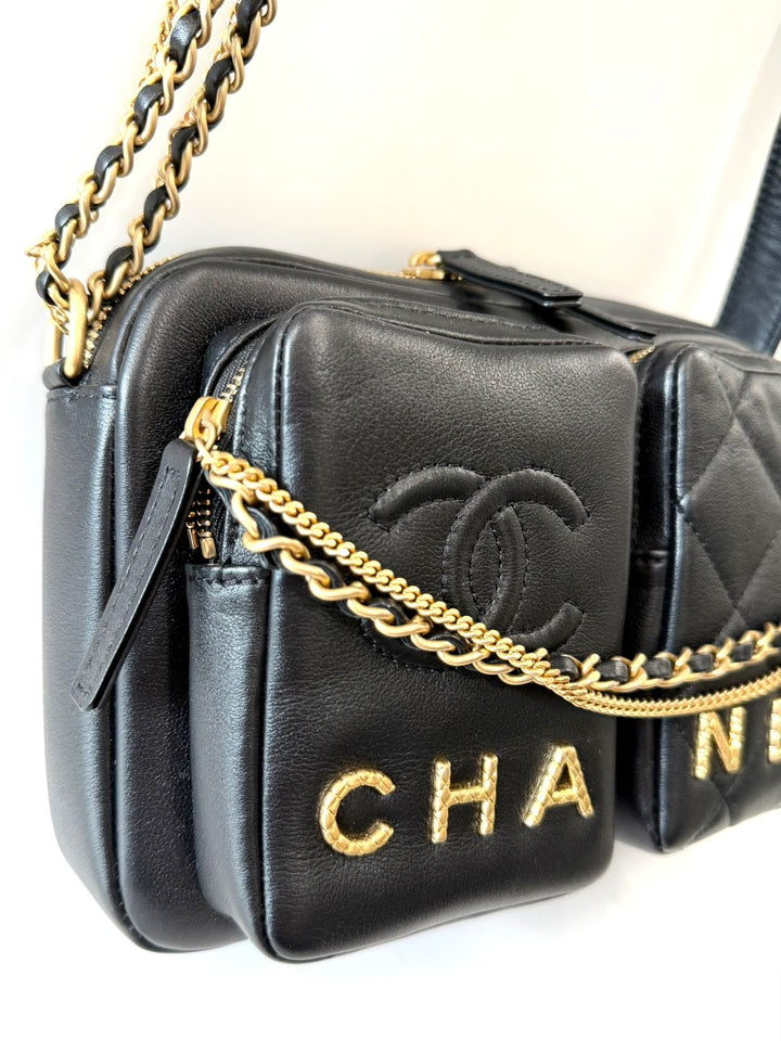 CHANEL QUILTED CALFSKIN DOUBLE POCKET LARGE CAMERA BAG
