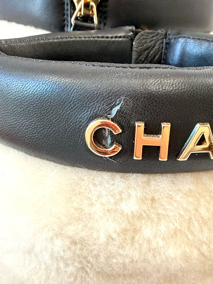 CHANEL SHEARLING LAMBSKIN CC LOGO ANKLE WINTER BOOTS