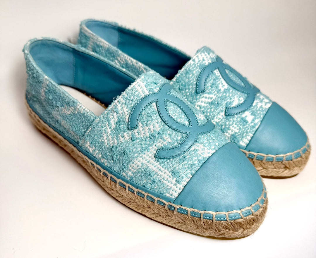 CHANEL TWEED GROSGRAIN LAMBSKIN CC ESPADRILLES
