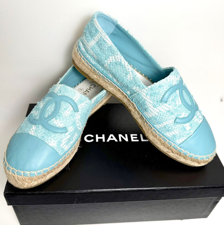 CHANEL TWEED GROSGRAIN LAMBSKIN CC ESPADRILLES
