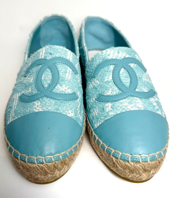 CHANEL TWEED GROSGRAIN LAMBSKIN CC ESPADRILLES