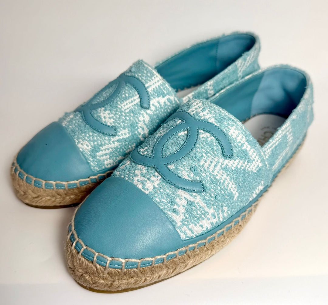 CHANEL TWEED GROSGRAIN LAMBSKIN CC ESPADRILLES