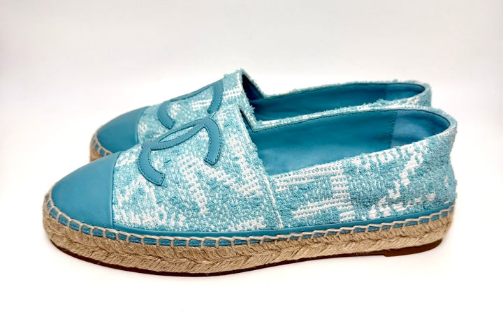 CHANEL TWEED GROSGRAIN LAMBSKIN CC ESPADRILLES