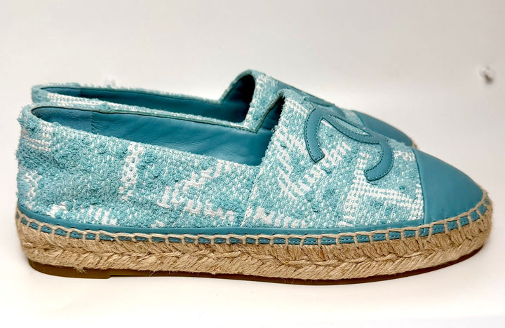 CHANEL TWEED GROSGRAIN LAMBSKIN CC ESPADRILLES