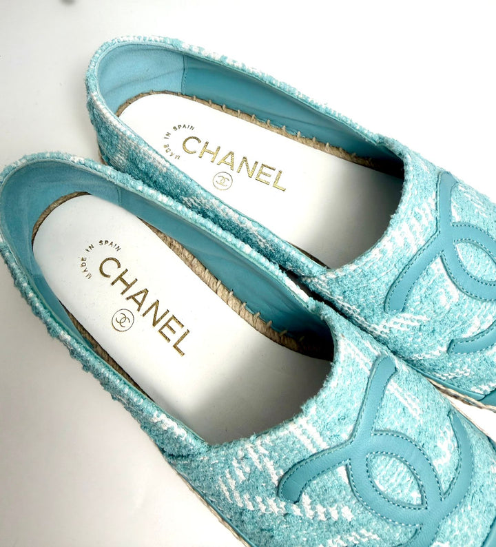 CHANEL TWEED GROSGRAIN LAMBSKIN CC ESPADRILLES