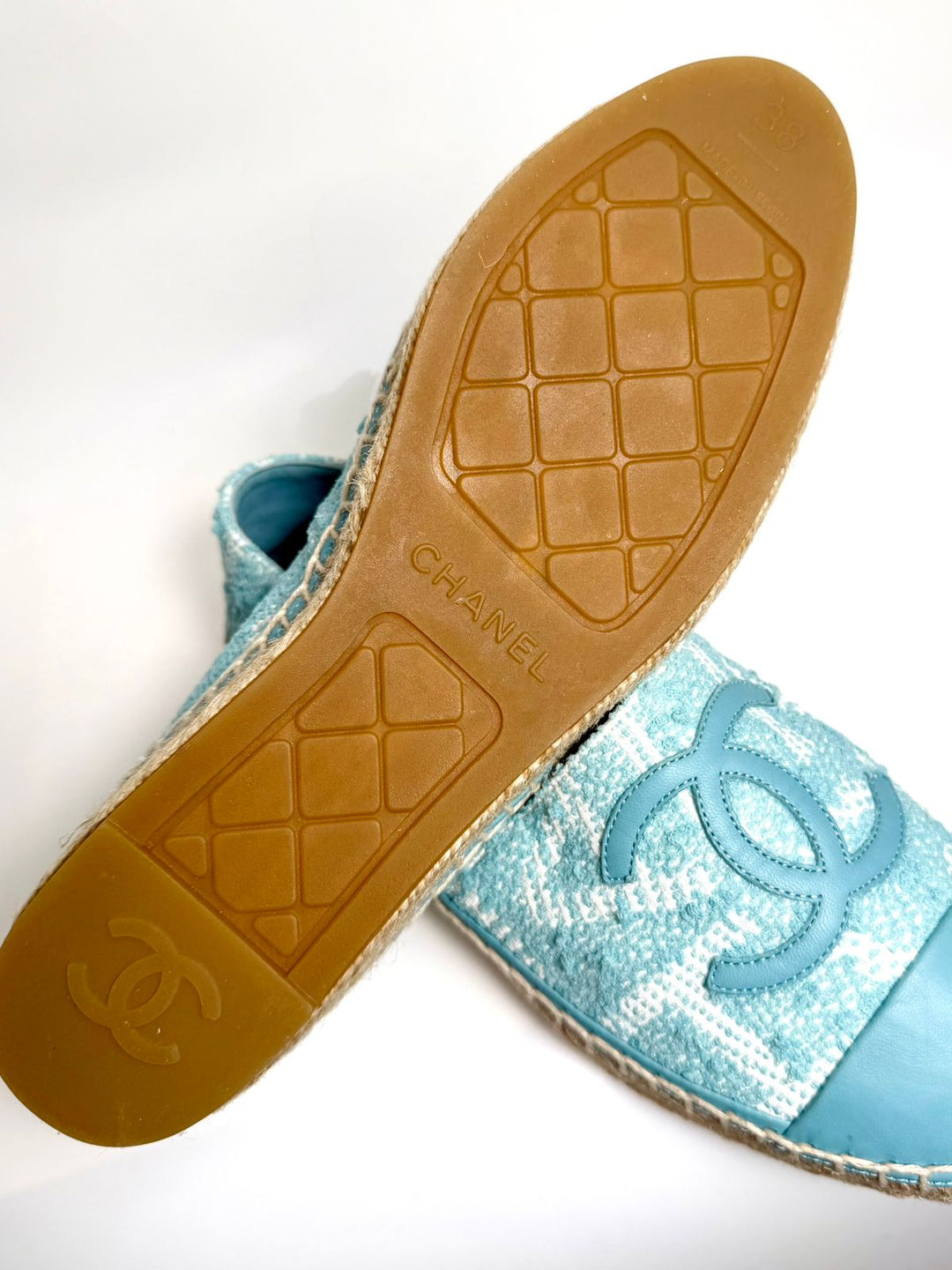 CHANEL TWEED GROSGRAIN LAMBSKIN CC ESPADRILLES
