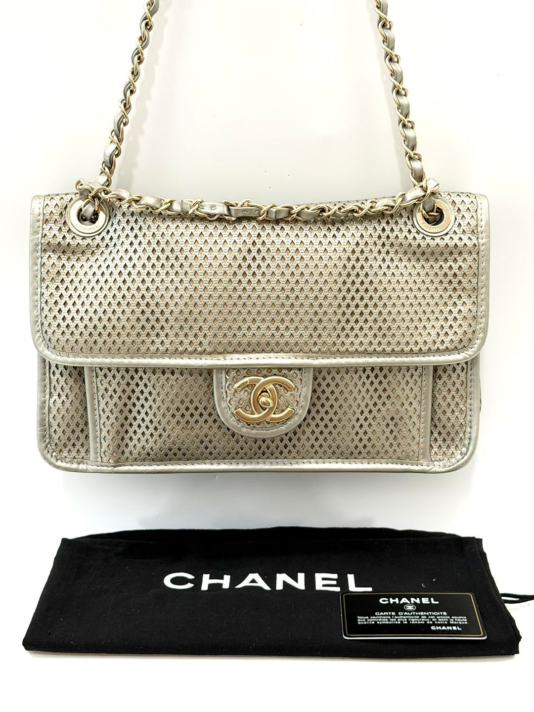 CHANEL UP IN THE AIR FLAP PERFORATED LAMBSKIN LEATHER SHOULDER BAG