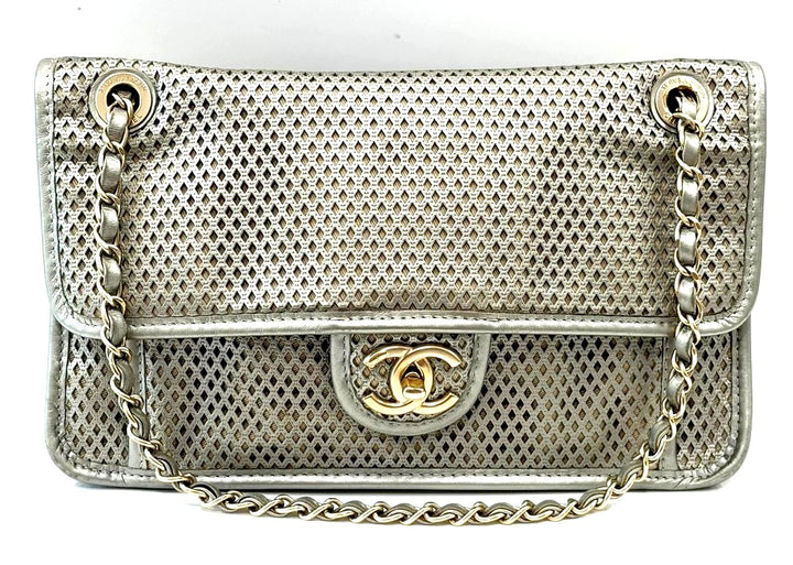 CHANEL UP IN THE AIR FLAP PERFORATED LAMBSKIN LEATHER SHOULDER BAG