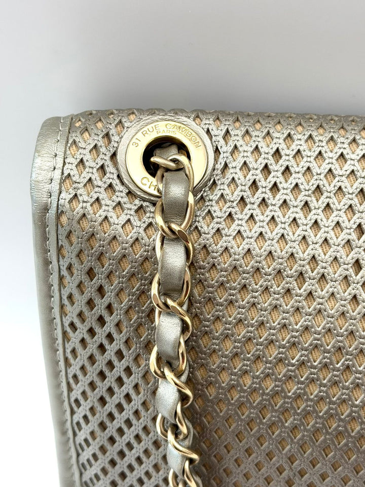 CHANEL UP IN THE AIR FLAP PERFORATED LAMBSKIN LEATHER SHOULDER BAG