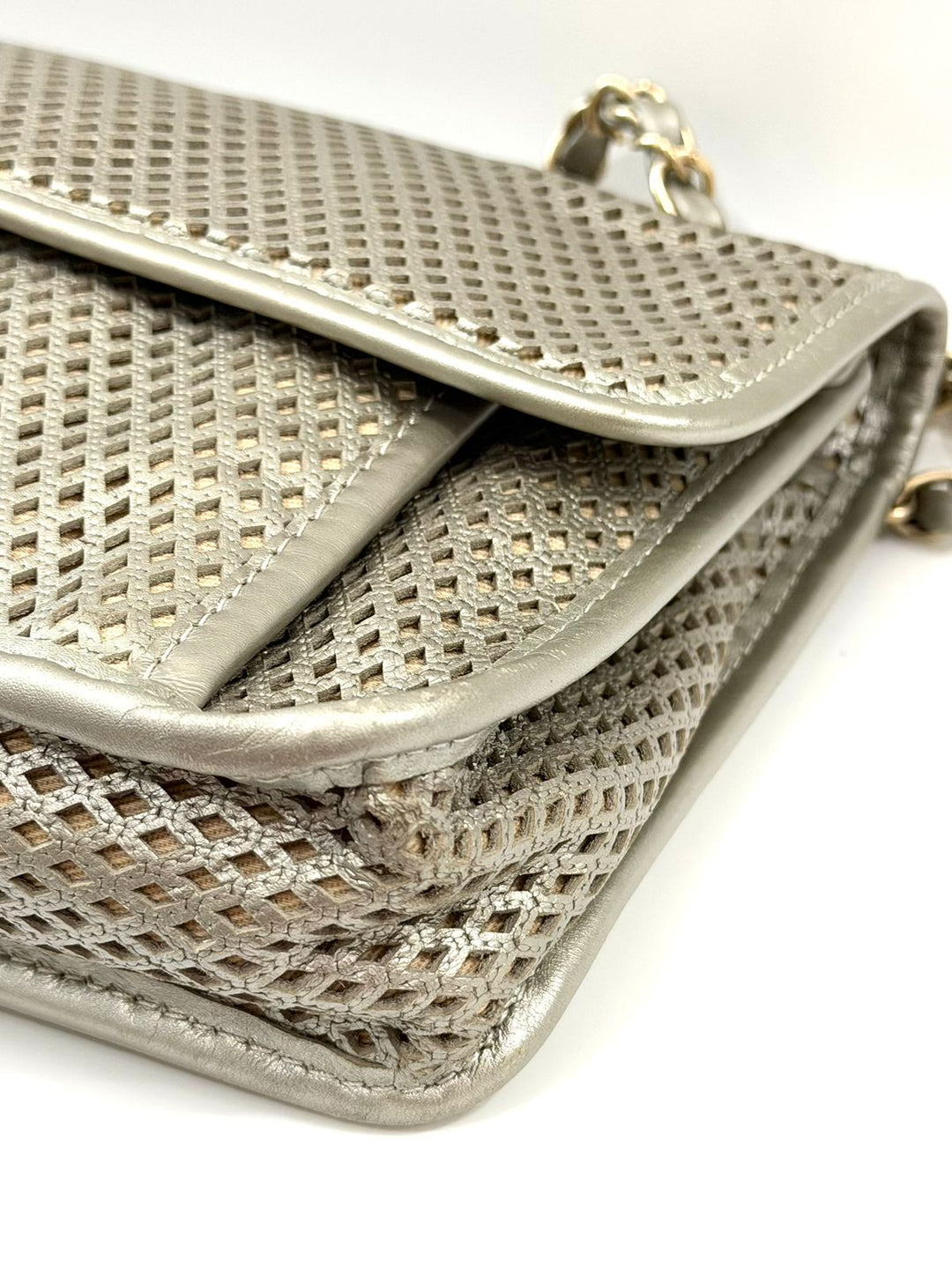 CHANEL UP IN THE AIR FLAP PERFORATED LAMBSKIN LEATHER SHOULDER BAG