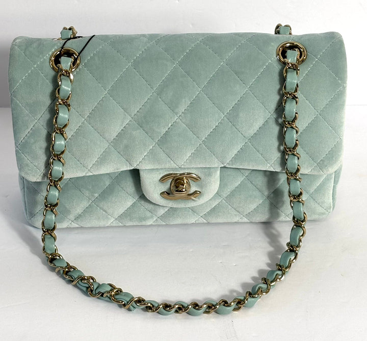 CHANEL VELVET QUILTED SMALL DOUBLE FLAP BAG