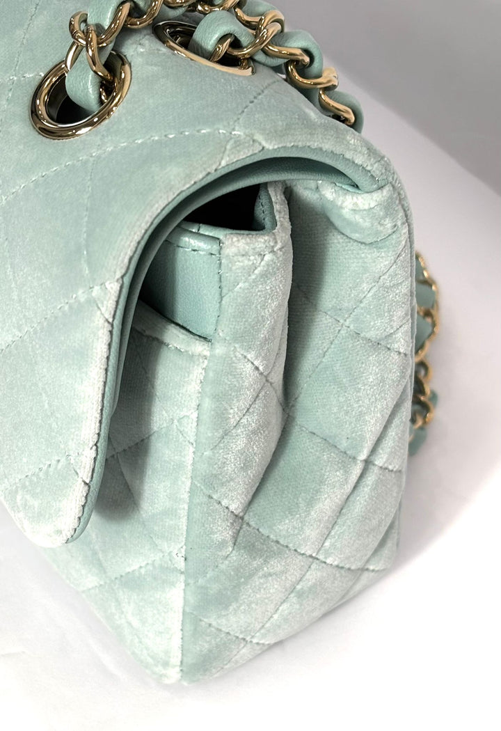 CHANEL VELVET QUILTED SMALL DOUBLE FLAP BAG