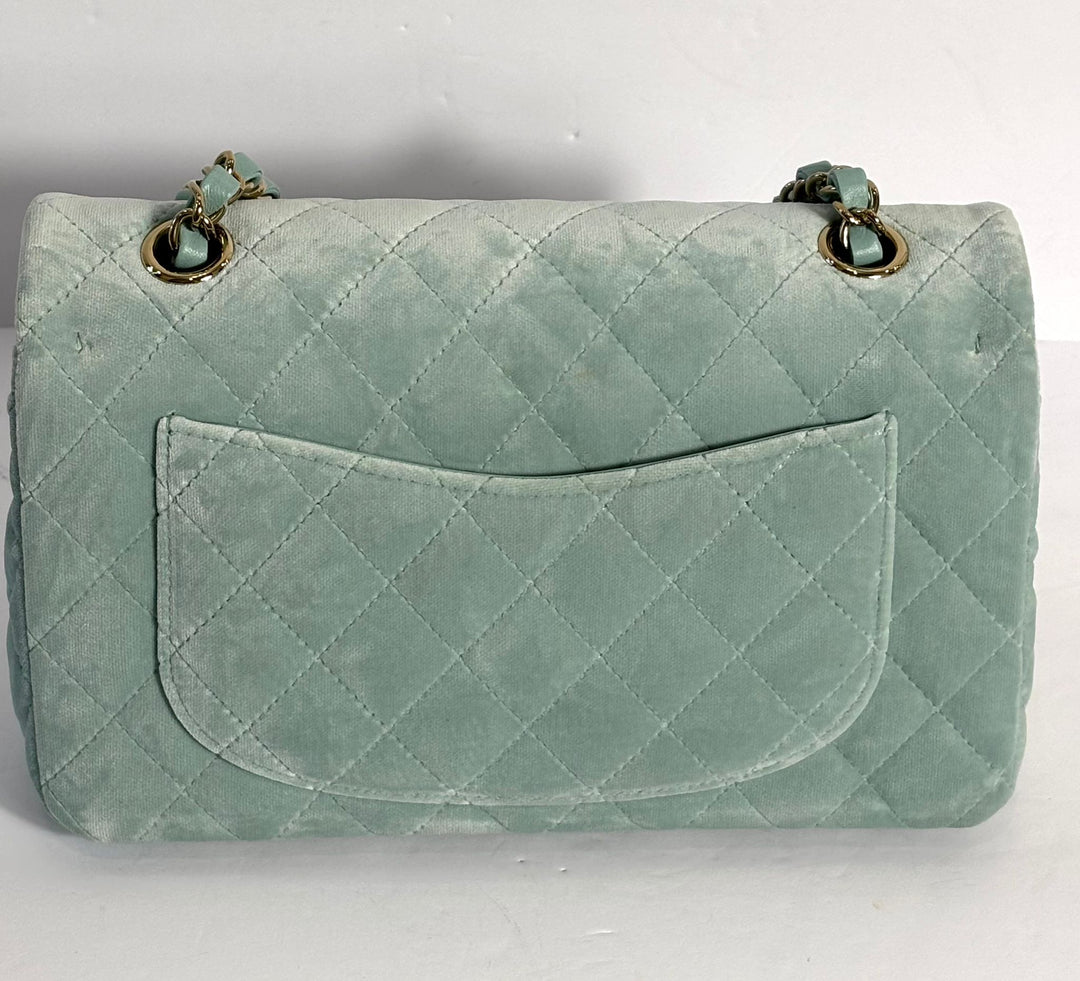 CHANEL VELVET QUILTED SMALL DOUBLE FLAP BAG