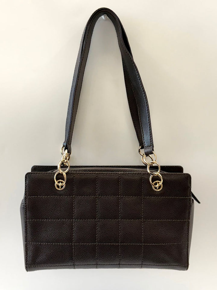 CHANEL VINTAGE QUILTED CAVIAR LEATHER CHOCOLATE BAR TOTE BAG