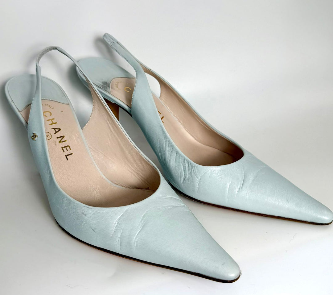 CHANEL VINTAGE LAMBSKIN LEATHER SLINGBACK PUMPS