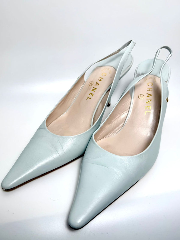 CHANEL VINTAGE LAMBSKIN LEATHER SLINGBACK PUMPS