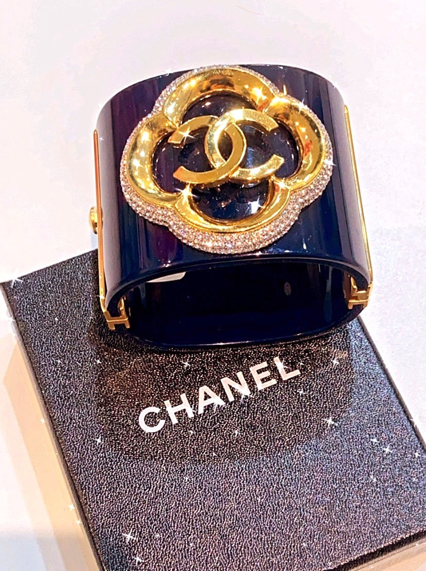 CHANEL CC LUCITE &amp; CRYSTALS CUFF BRACELET