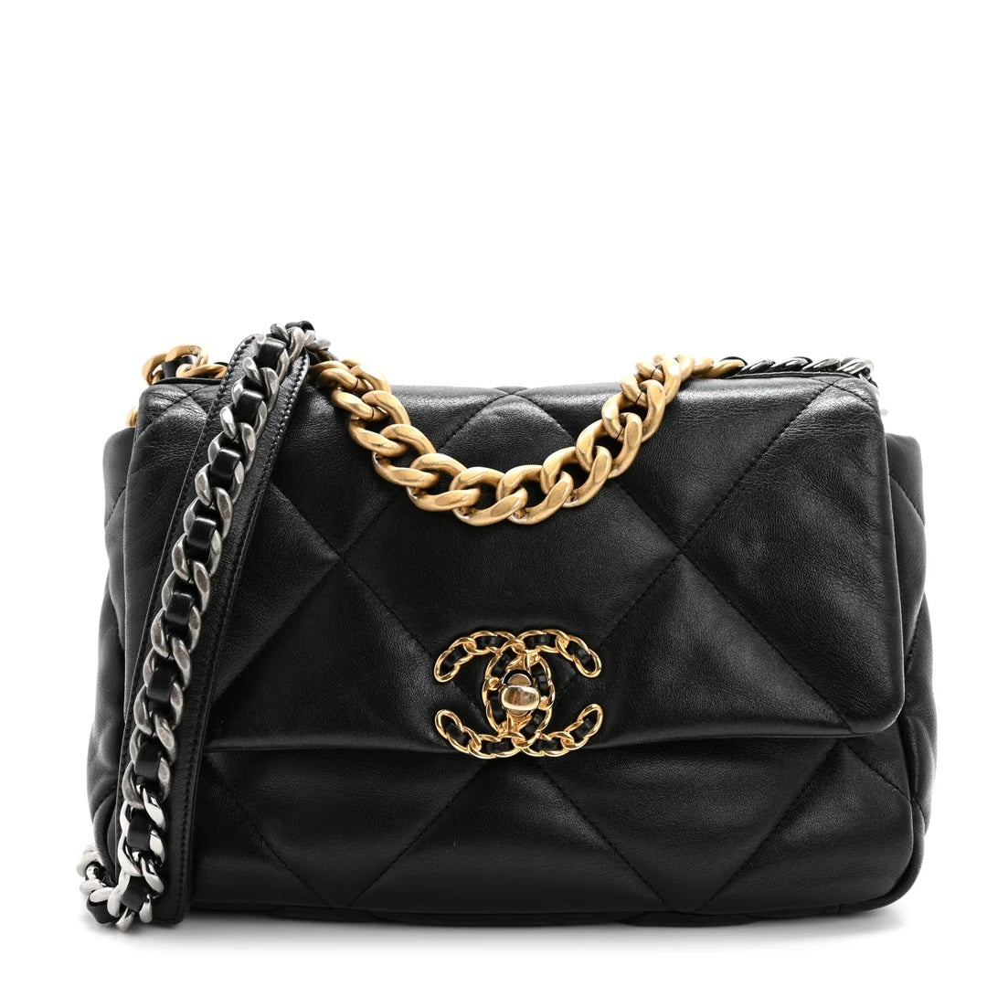 CHANEL LAMBSKIN QUILTED CHANEL 19 FLAP MEDIUM CROSSBODY BAG