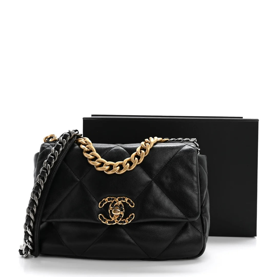CHANEL LAMBSKIN QUILTED CHANEL 19 FLAP MEDIUM CROSSBODY BAG