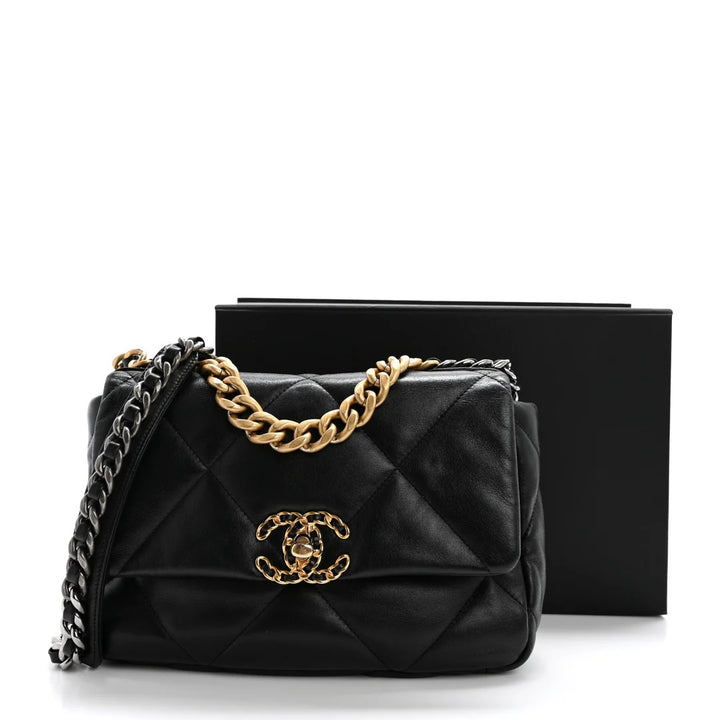 CHANEL LAMBSKIN QUILTED CHANEL 19 FLAP MEDIUM CROSSBODY BAG