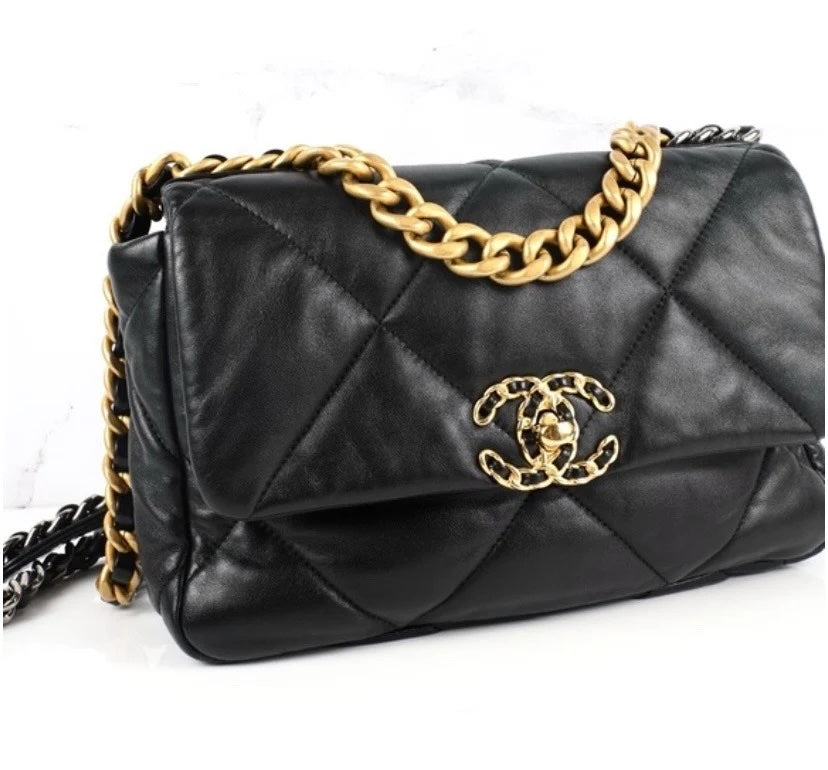 CHANEL LAMBSKIN QUILTED CHANEL 19 FLAP MEDIUM CROSSBODY BAG