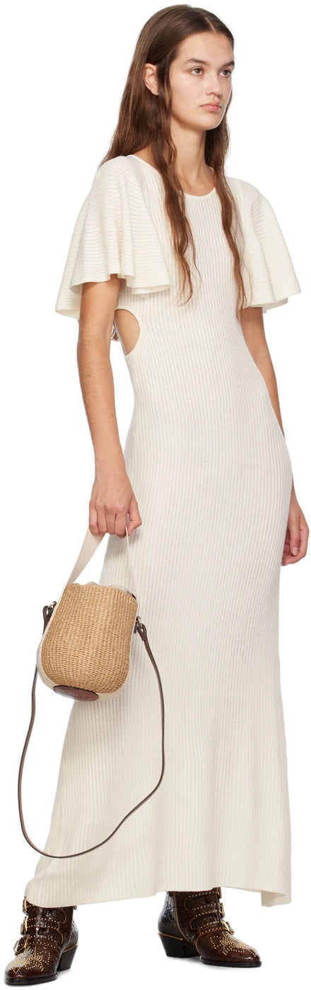 CHLOÉ BEIGE &amp; OFF WHITE SMALL WOODY BASKET BAG