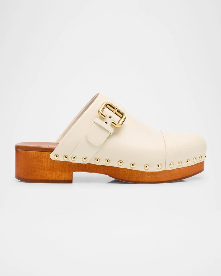 CHLOÉ JEANNETTE CALFSKIN LEATHER STUDDED CLOGS