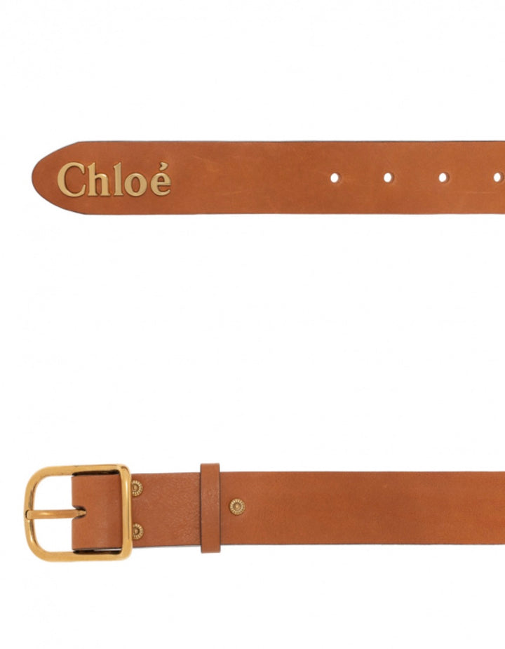 CHLOÉ LOGO PLAQUE LEATHER BELT
