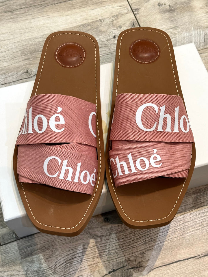 CHLOÉ LOGO WOODY FLAT MULES