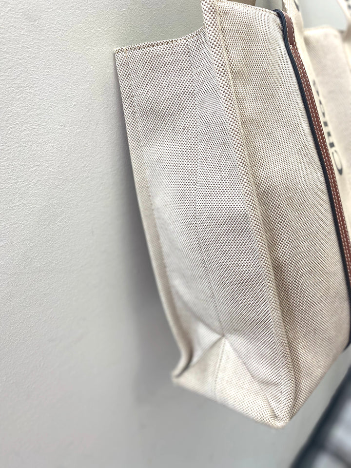 CHLOÉ MEDIUM WOODY LINEN TOTE BAG