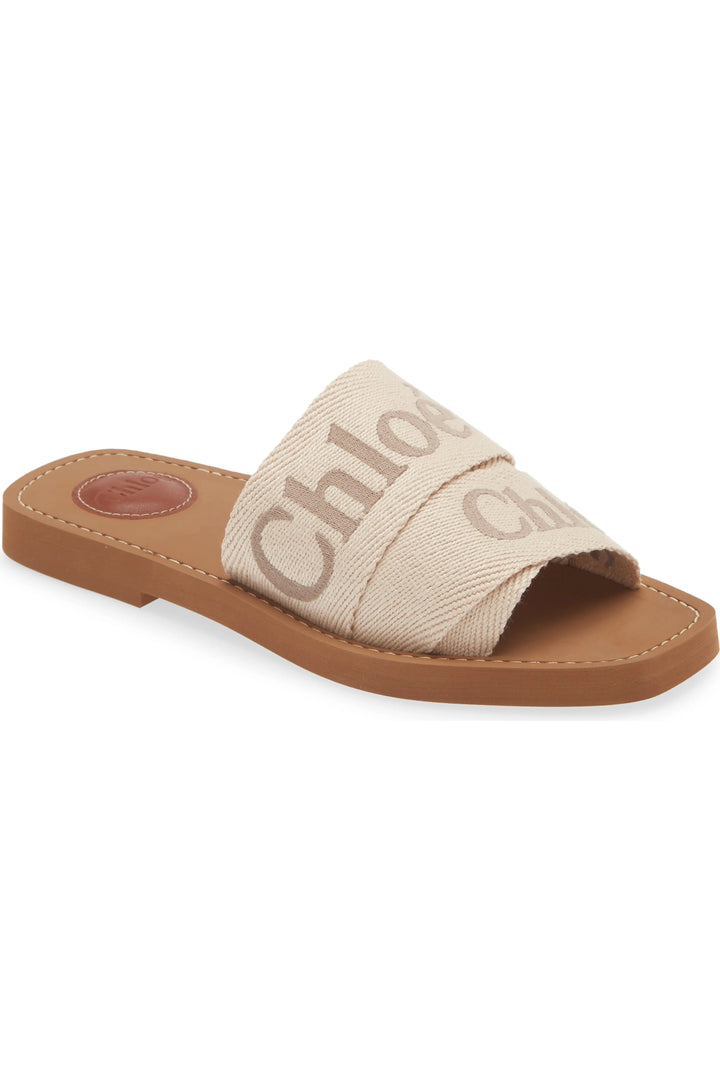 CHLOÉ WOODY LOGO PRINT FLAT MULES