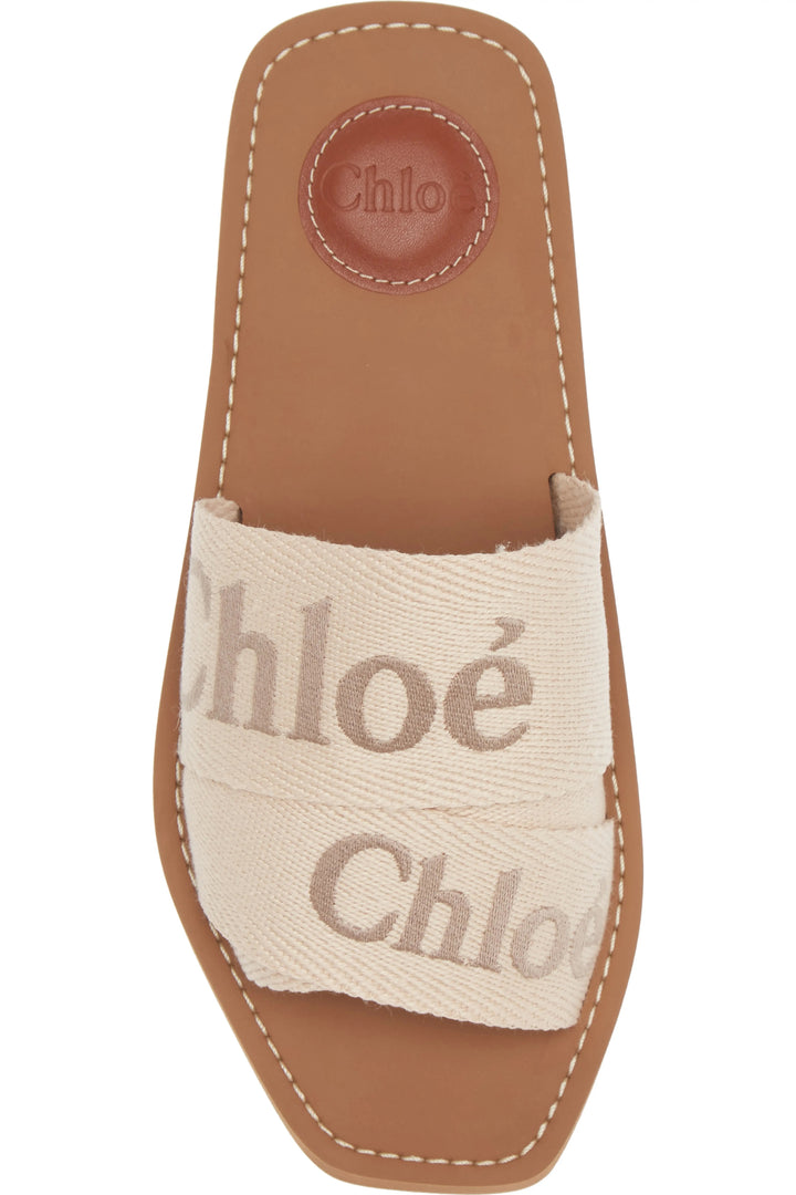 CHLOÉ WOODY LOGO PRINT FLAT MULES