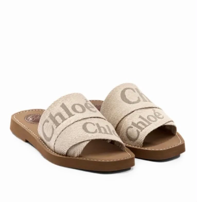 CHLOÉ WOODY LOGO PRINT FLAT MULES