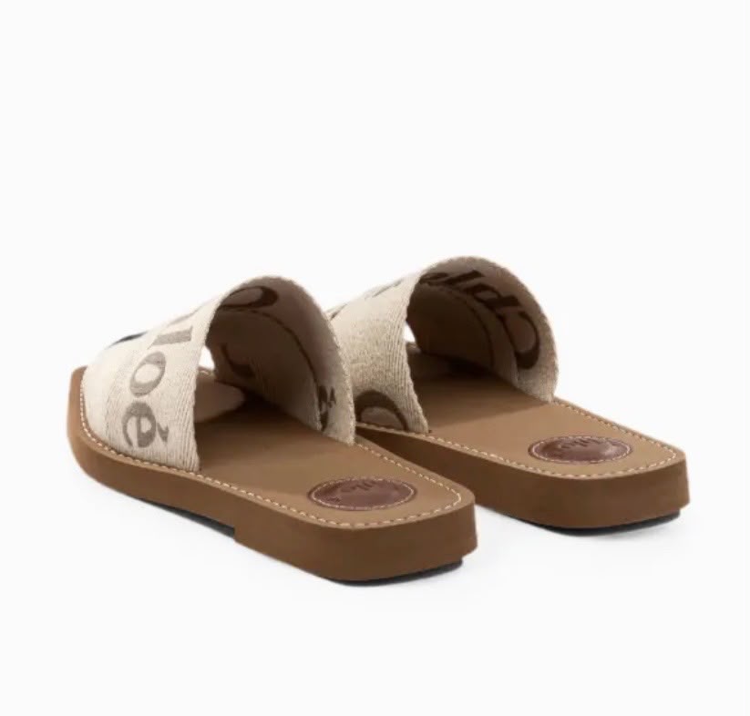 CHLOÉ WOODY LOGO PRINT FLAT MULES