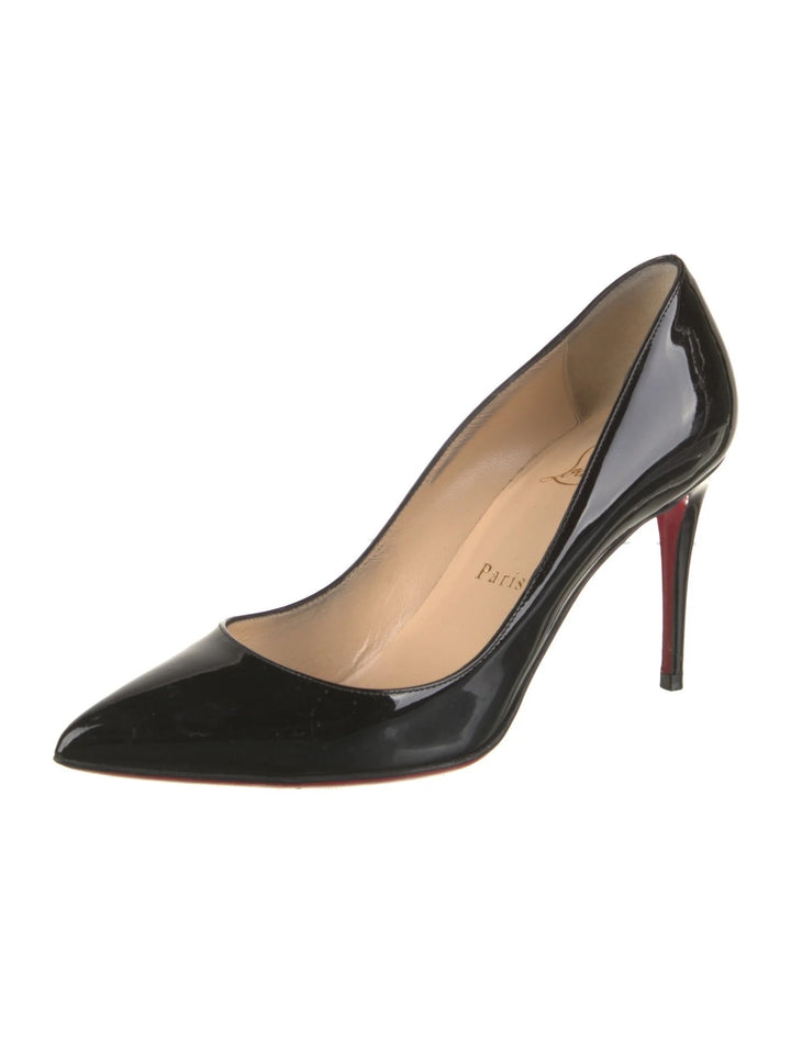 CHRISTIAN LOUBOUTIN DECOLTISH 85 SHINY PATENT LEATHER PUMPS