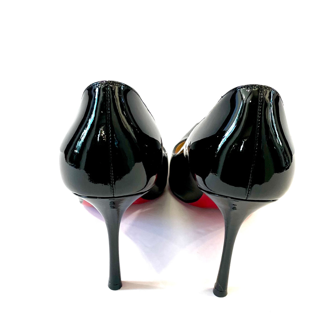 CHRISTIAN LOUBOUTIN DECOLTISH 85 SHINY PATENT LEATHER PUMPS