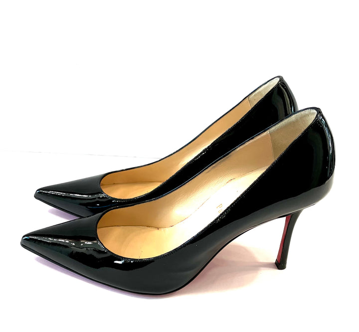 CHRISTIAN LOUBOUTIN DECOLTISH 85 SHINY PATENT LEATHER PUMPS