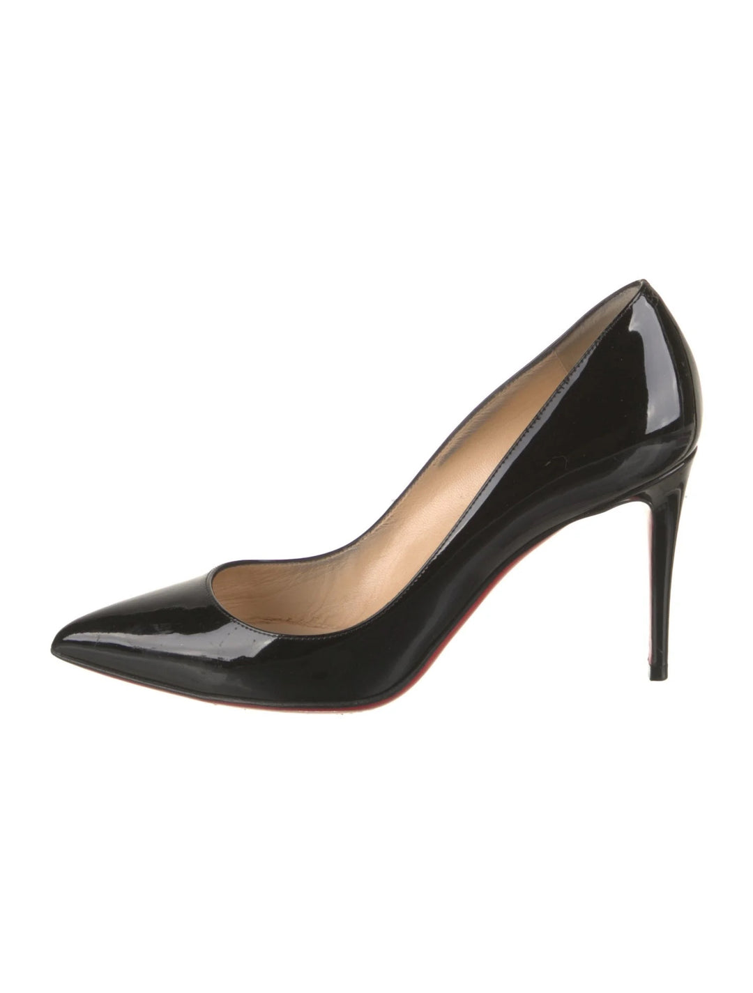 CHRISTIAN LOUBOUTIN DECOLTISH 85 SHINY PATENT LEATHER PUMPS
