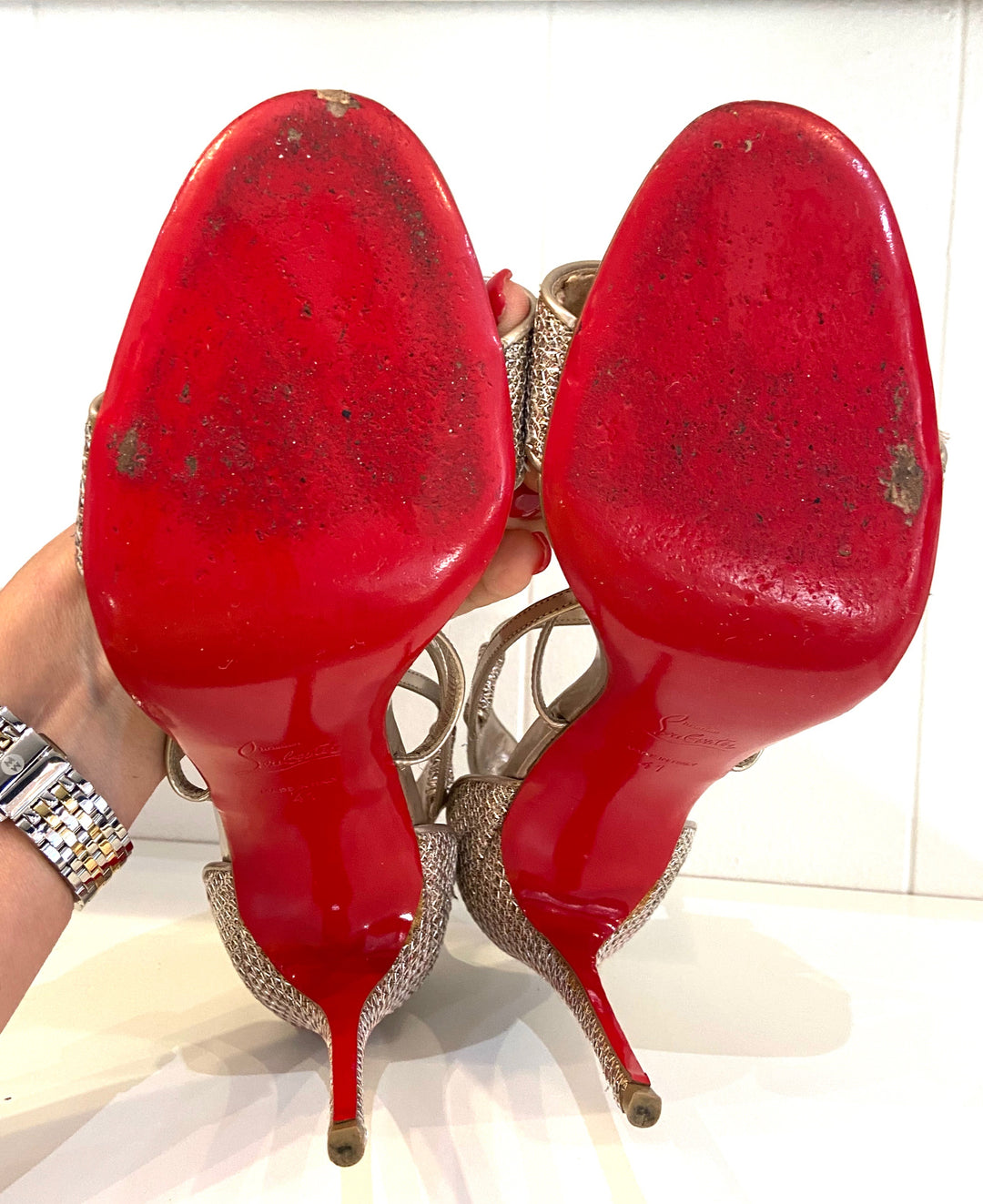 LOUBOUTIN CHOCA 100 SPECCHIO GLITTER DIAMS SANDALS