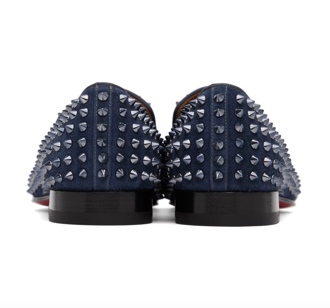 CHRISTIAN LOUBOUTIN NAVY DANDELION SPIKES LOAFERS