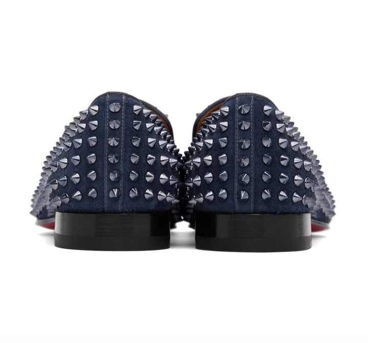 CHRISTIAN LOUBOUTIN NAVY DANDELION SPIKES LOAFERS