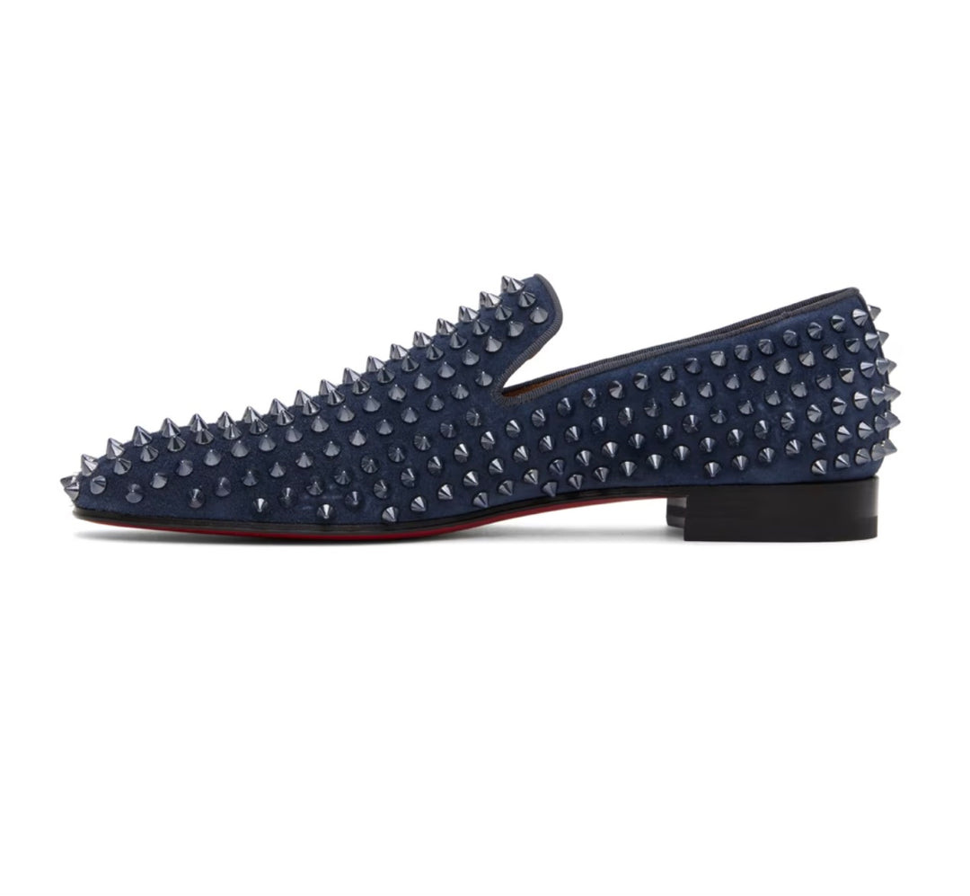 CHRISTIAN LOUBOUTIN NAVY DANDELION SPIKES LOAFERS