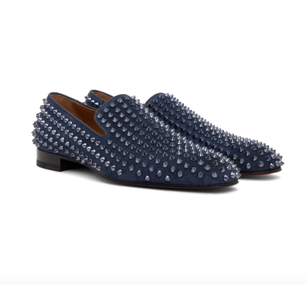 CHRISTIAN LOUBOUTIN NAVY DANDELION SPIKES LOAFERS 