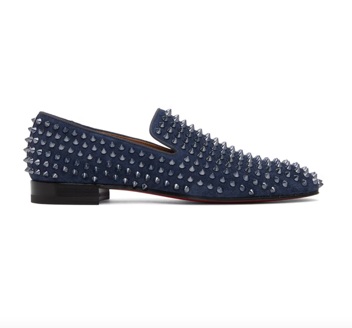CHRISTIAN LOUBOUTIN NAVY DANDELION SPIKES LOAFERS