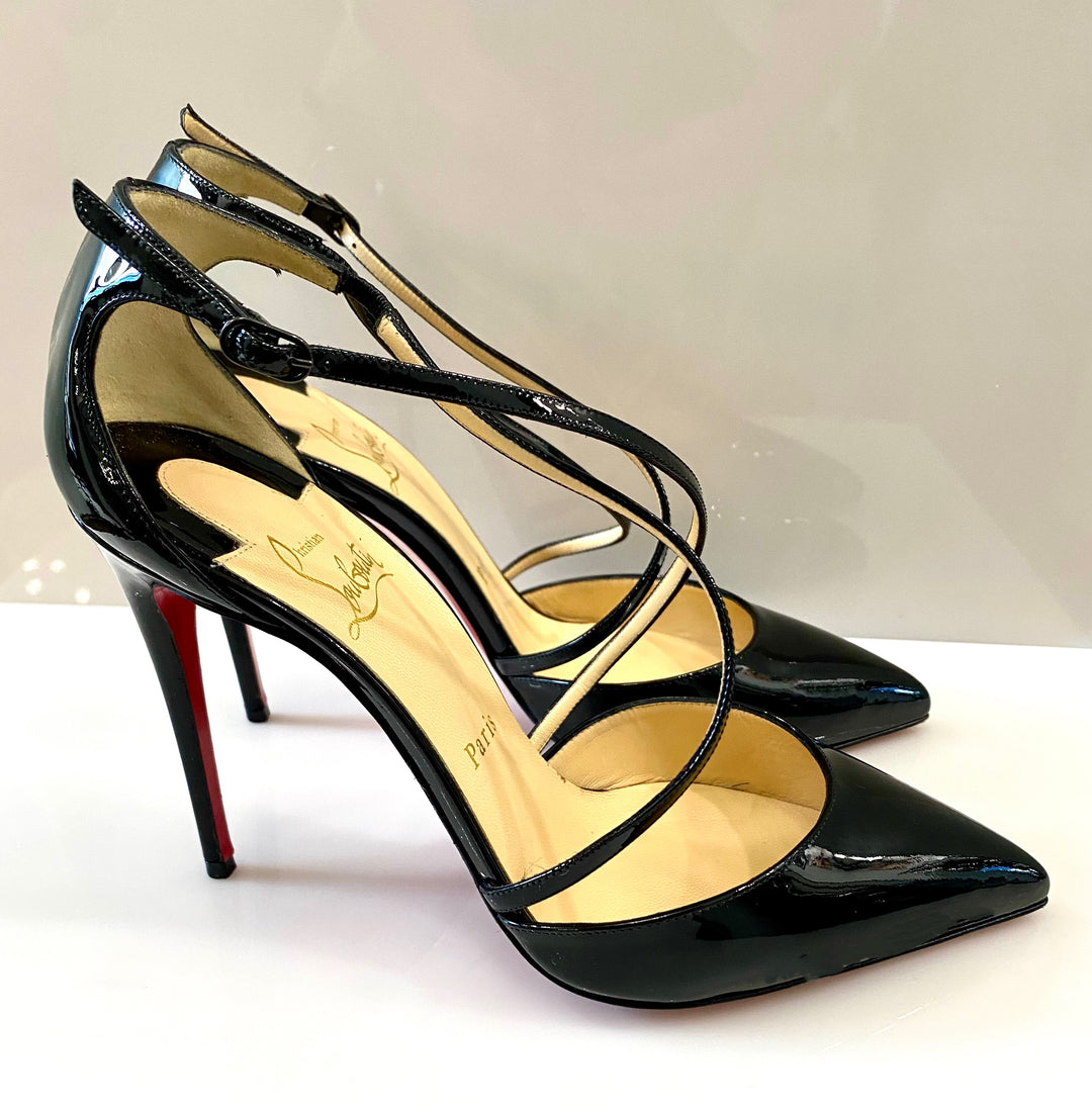 CHRISTIAN LOUBOUTIN PATENT CROSS BLAKE 100 PUMPS