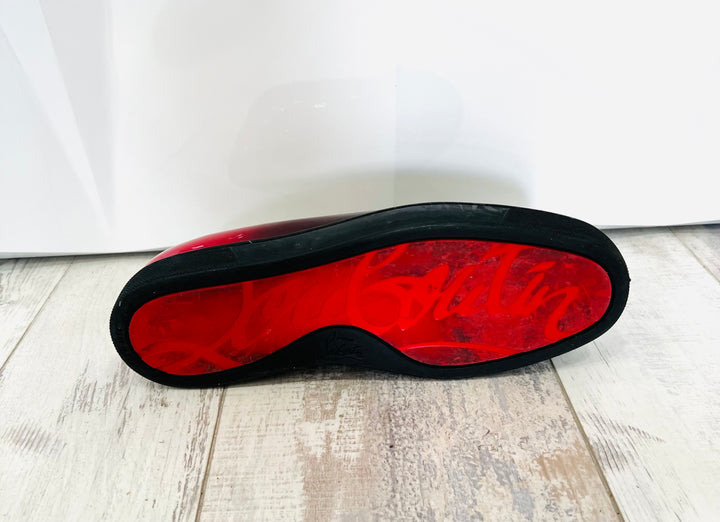 CHRISTIAN LOUBOUTIN PATENT LEATHER PRINTED LOAFERS