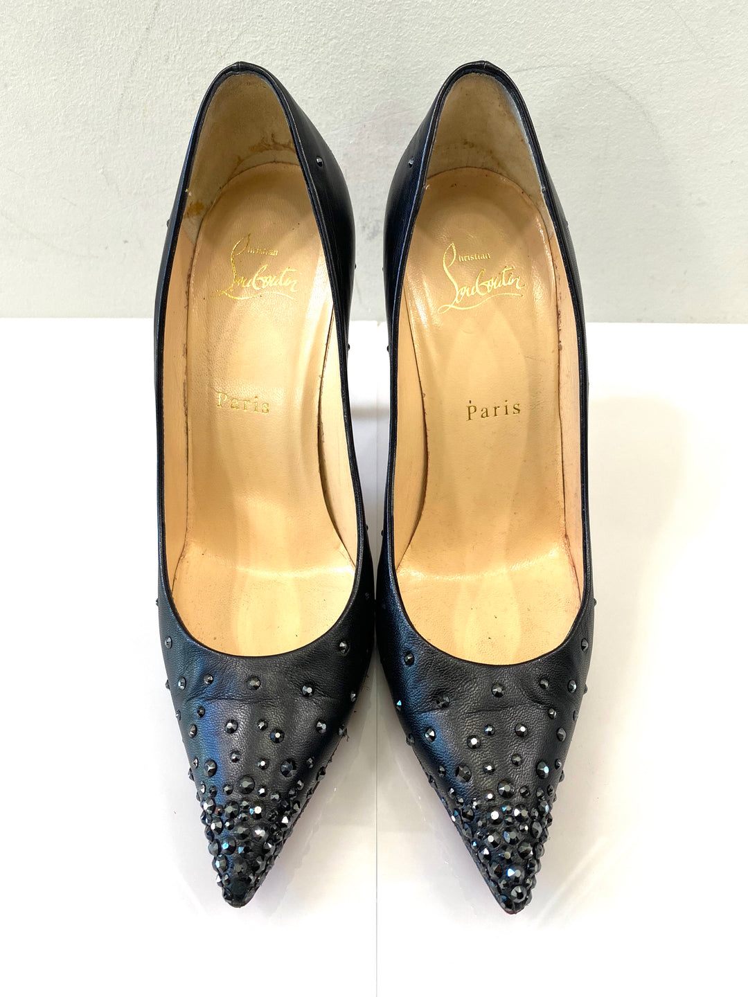 CHRISTIAN LOUBOUTIN DEGRASTRASS 100 CRYSTAL PUMPS
