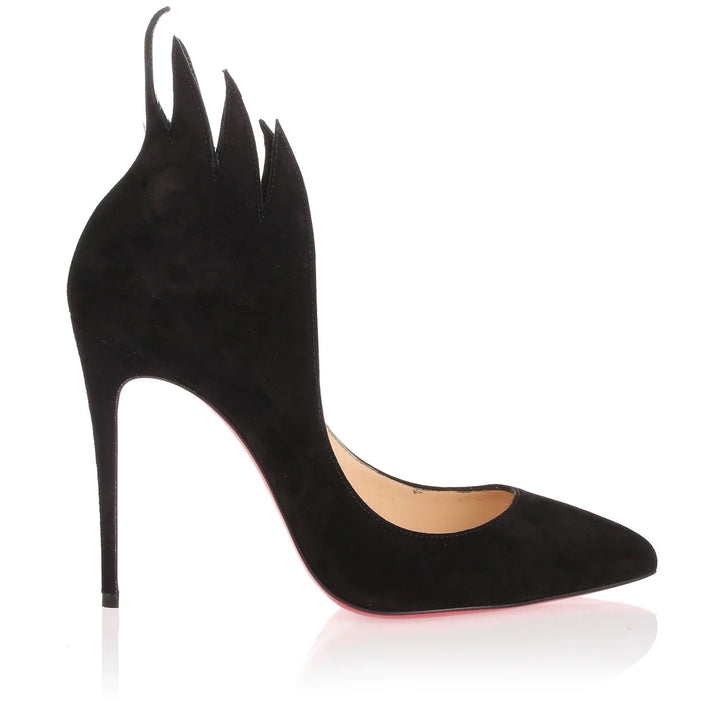 CHRISTIAN LOUBOUTIN VICTORINA 100 SUEDE FLAME PUMPS