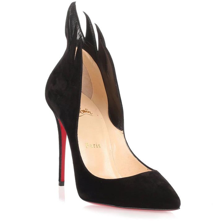 CHRISTIAN LOUBOUTIN VICTORINA 100 SUEDE FLAME PUMPS
