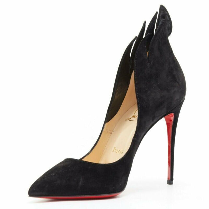 CHRISTIAN LOUBOUTIN VICTORINA 100 SUEDE FLAME PUMPS